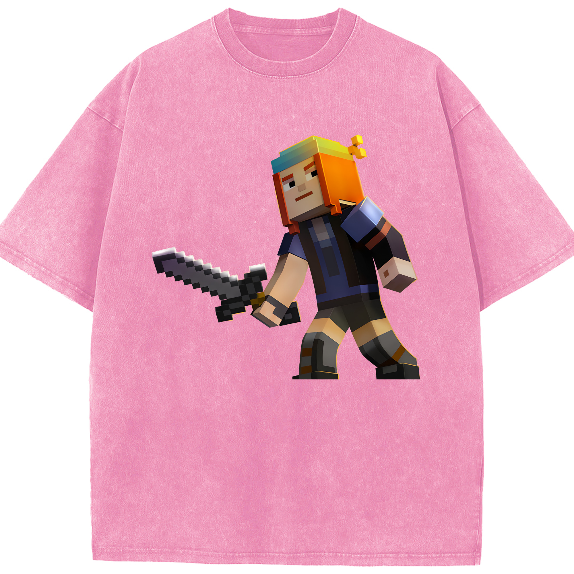 （画像用） マインクラフト ブロックの世界 Minecraft MC Block world 綿100% ヴィンテージ風 半袖Tシャツ（フロントプリント）